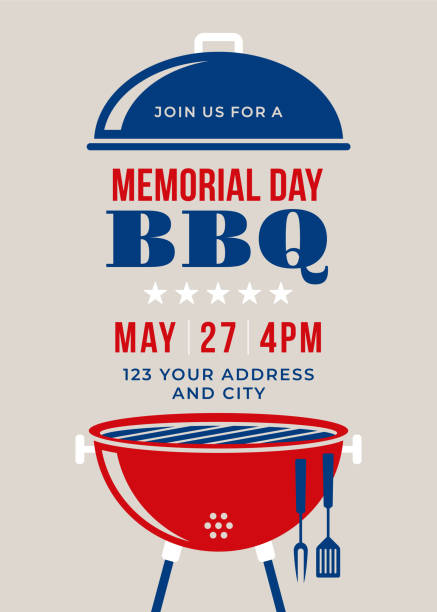 Memorial Day BBQ Party Invitation - Illustration Memorial Day BBQ Party Invitation - Illustration barbecue meal stock illustrations