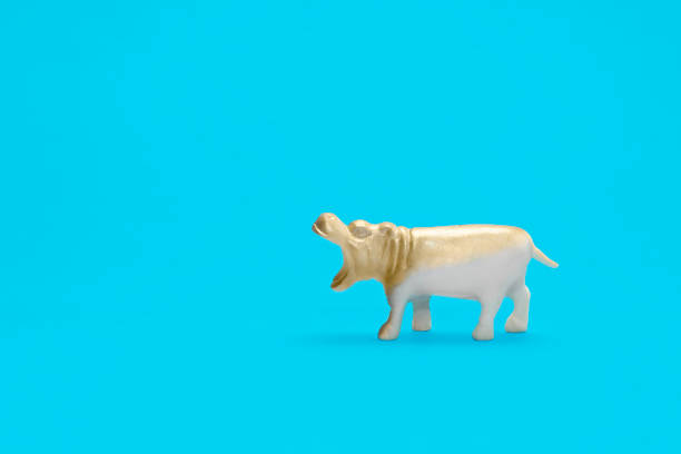 istock Plastic hippo with open mouth, isolated on blue background. With clipping path and copy space. 1143276840