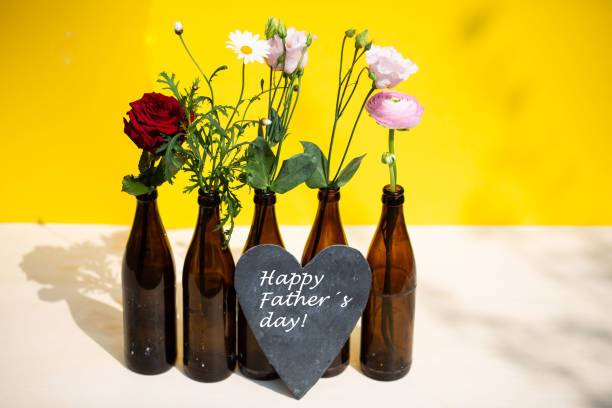 Beer bottles with flowers for Father's Day, heart, Happy Easter
