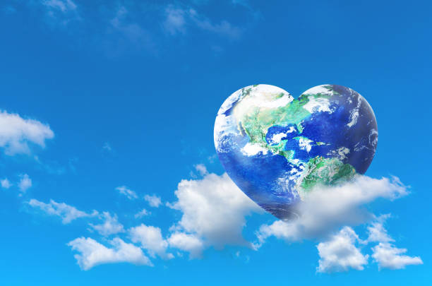 Earth in Heart shape on the white clound with blue sky, Love and Save the World for the Next Generation and Earth day concept, Elements of this image furnished by NASA\nhttp://earthobservatory.nasa.gov/IOTD/view.php?id=885