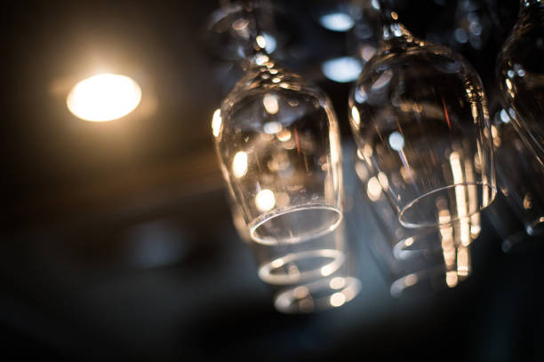 istock Hanging wine glasses in a pub 1143286556