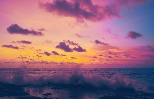 Landscape. Sunset over the Indian Ocean stock photo