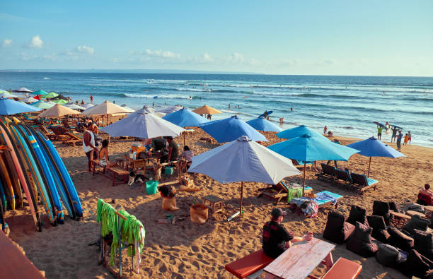 widok na plażę w canggu, bali - kuta beach zdjęcia i obrazy z banku zdjęć