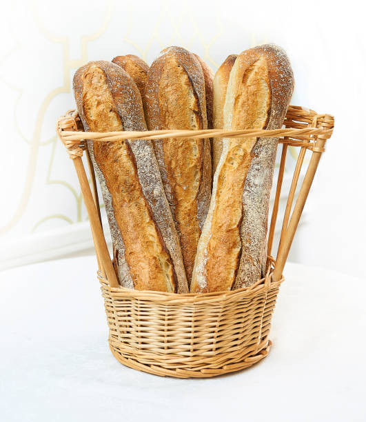 French bread in basket stock photo