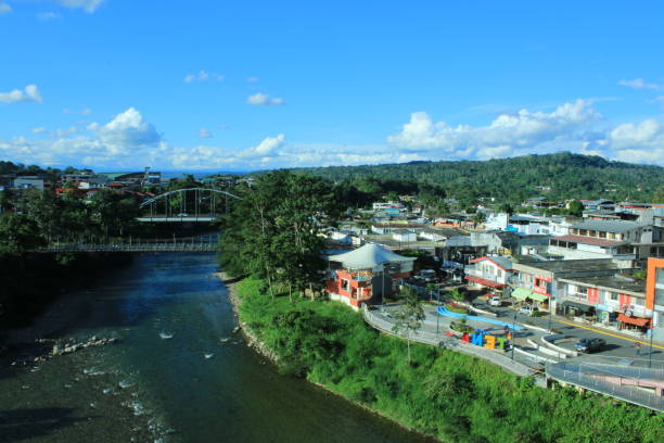 vista de duas pontes e do napo do rio que corta através de tena, equador - tena - fotografias e filmes do acervo