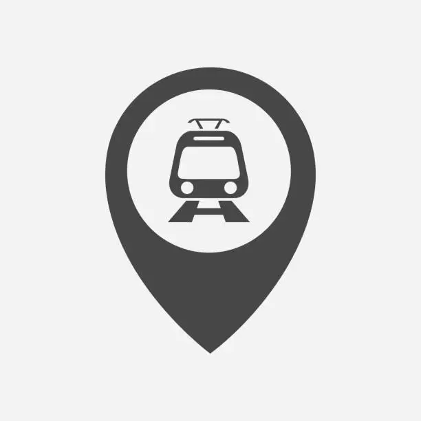 Vector illustration of Commuter train in location marker pin icon.