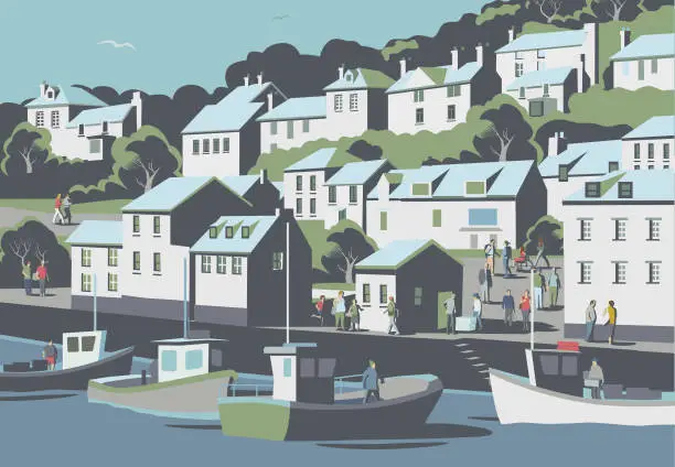 Vector illustration of Seaside Coastal Town