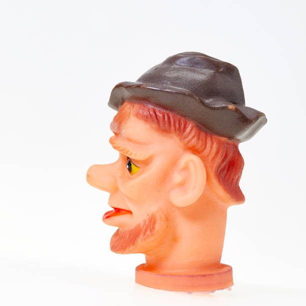 istock Vintage finger punch puppet, smiling, funny lumberjack, side view 1143299361