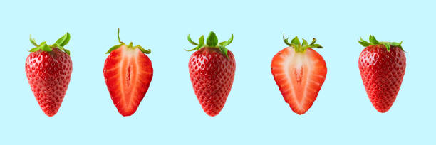 istock Strawberry isolated on blue background. Minimal food concept. 1143299425