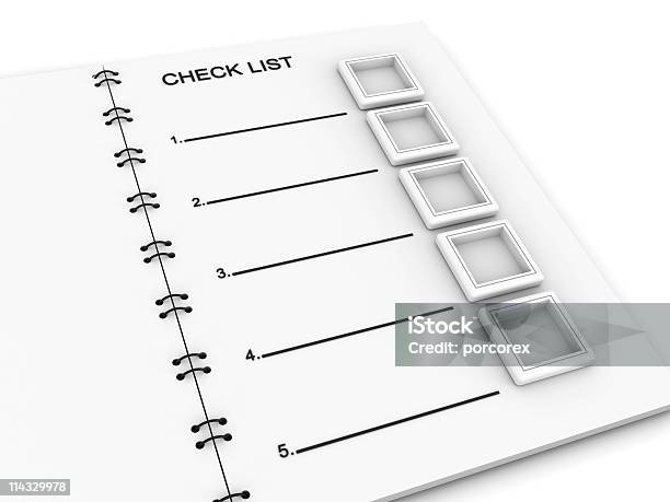 Bloco De Notas Com A Lista De Verificação - Fotografias de stock e mais imagens de Atividade Móvel - Atividade Móvel, Branco, Caderno de notas