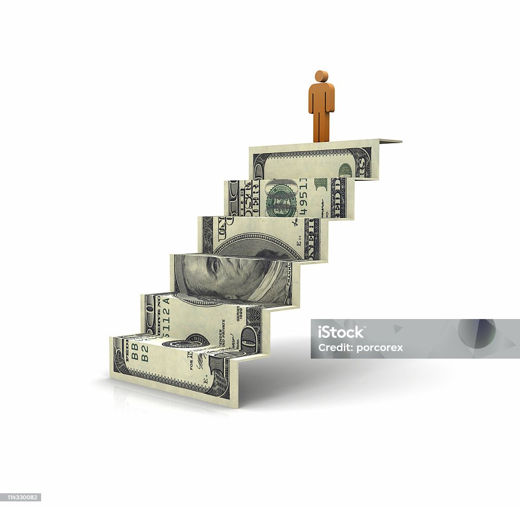 Scale con dollari di una persona nella parte superiore - Foto stock royalty-free di Abbondanza