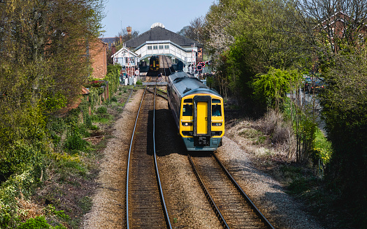 Beverley, UK - April 17, 2019: Railway trains arrive and depart mainline railway staion on a fine spring morning on April 17, 2019, Beverley, Yorkshire, UK.