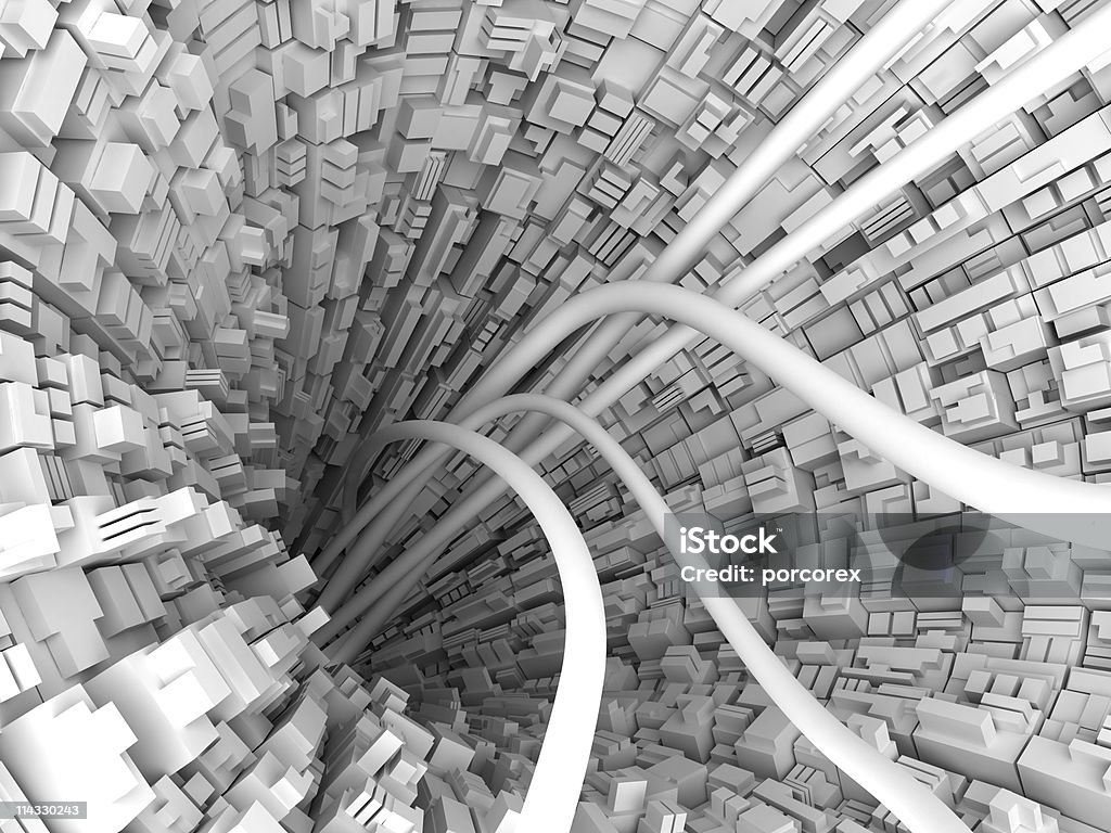 ホワイトのブロックトンネル背景、ワイヤ付き - 3Dのロイヤリティフリーストックフォト