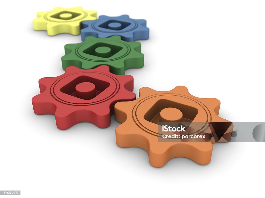 Engrenages multicolore connexion - Photo de Cinq objets libre de droits