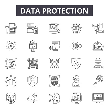 Ikon Garis Proteksi Data Tanda Diatur Vektor Konsep Kerangka