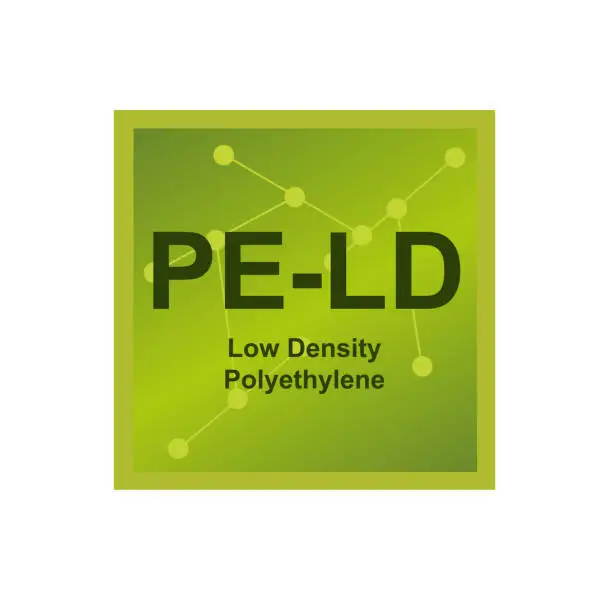 Vector illustration of Vector symbol of low density polyethylene – LDPE or PE-LD polymer on the background from connected macromolecules