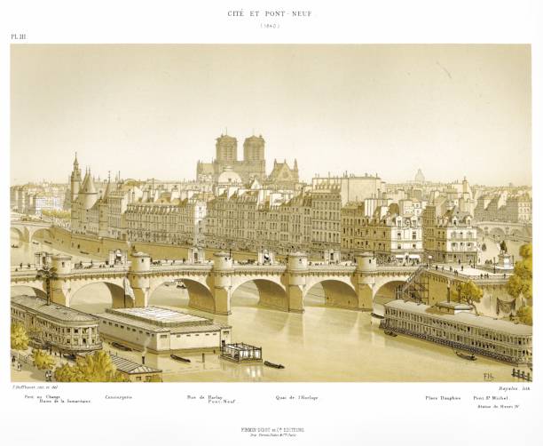 la cité und der pont-neuf im jahre 1840. von paris im alter von 1875 - editions stock-grafiken, -clipart, -cartoons und -symbole