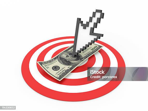 Bullseye With Cursor And Dollar Bill Stock Photo - Download Image Now - Accuracy, Achievement, Aiming