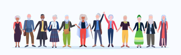 casual mature men women standing together smiling senior gray haired mix race people wearing trendy clothes male female cartoon characters full length flat white background horizontal casual mature men women standing together smiling senior gray haired mix race people wearing trendy clothes male female cartoon characters full length flat white background horizontal vector illustration african american male model stock illustrations