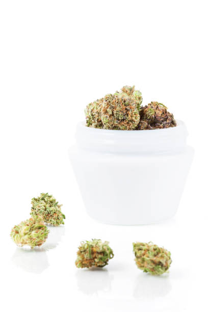 Cannabis infused cosmetic products concept on a white background.