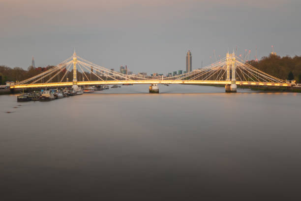 istock Long exposure, illuminated Albert bridge in London 1143310406