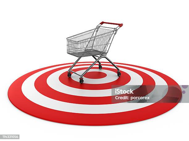 Bullseye With Shopping Cart Stock Photo - Download Image Now - Bull's-Eye, Color Image, Computer Graphic
