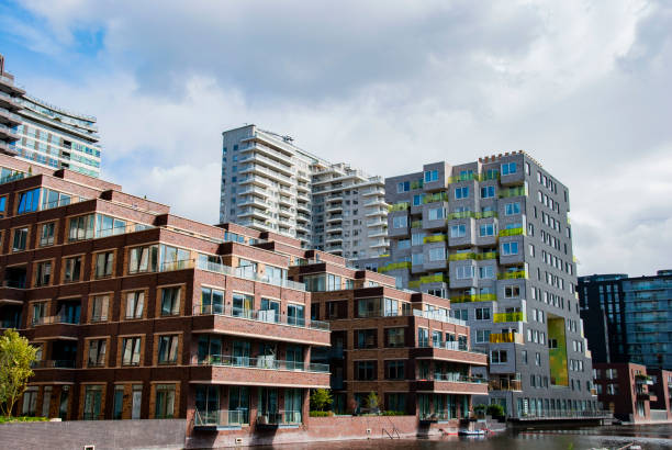 Amsterdam, Netherlands - September 18, 2019:  Street view with Modern architecture at the Zuidas