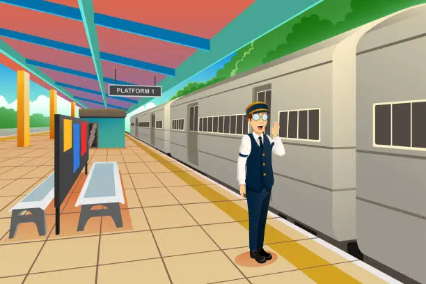 Vector illustration of Train Conductor Illustration