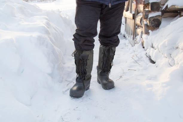 istock Winter boots for winter fishing. 1143314459
