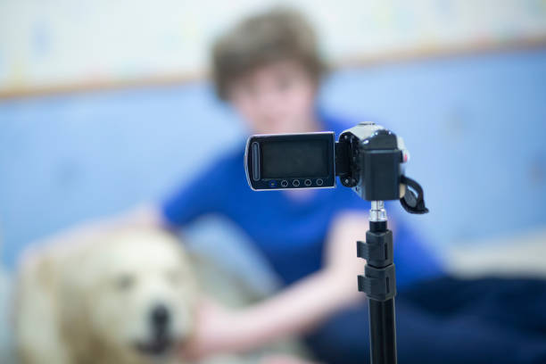 istock Education video blog filming backstage concept. Creating video tutorials. Social network activity. 1143318460