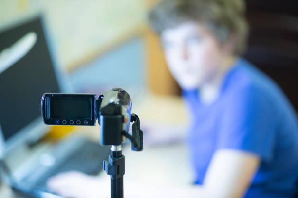 istock Education video blog filming backstage concept. Creating video tutorials. Social network activity. 1143318478