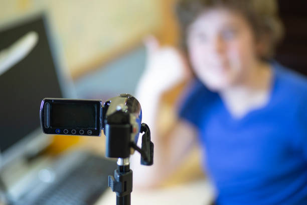 istock Education video blog filming backstage concept. Creating video tutorials. Social network activity. 1143318502