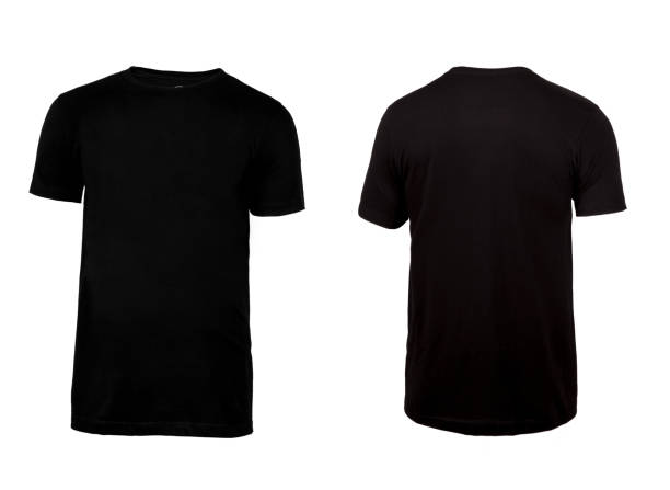 istock Black t-shirt, clothes on isolated white background 1143320116