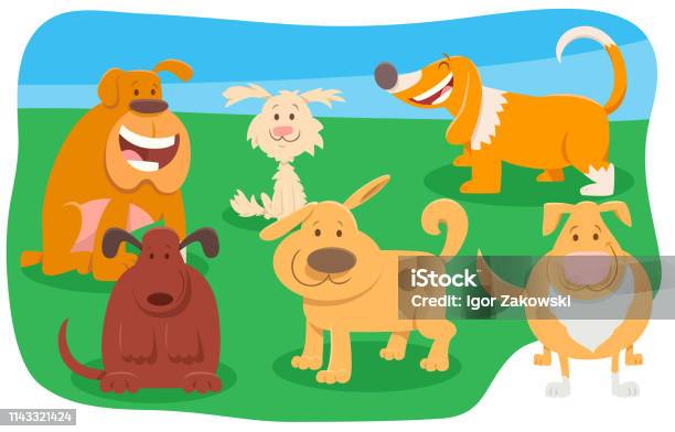 Cute Dogs Cartoon Characters Group Stock Illustration - Download Image Now - Animal, Animal Body Part, Arranging