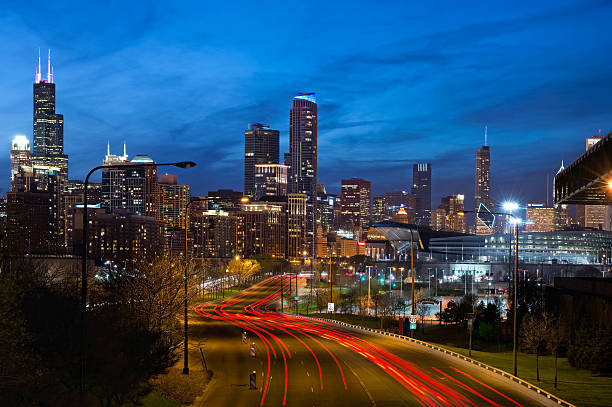 Nightscape time lapse photo of Chicago's downtown skyline