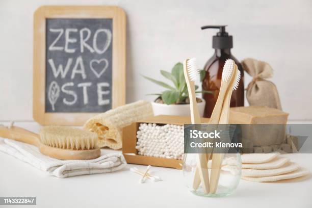 Zero Waste Concept Ecofriendly Bathroom Accessories Copyspace Stock Photo - Download Image Now