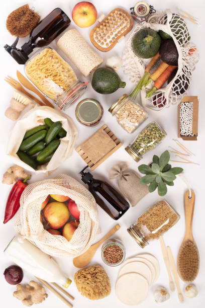 istock Zero waste lifestyle concept. Eco-friendly products, flat lay 1143323005