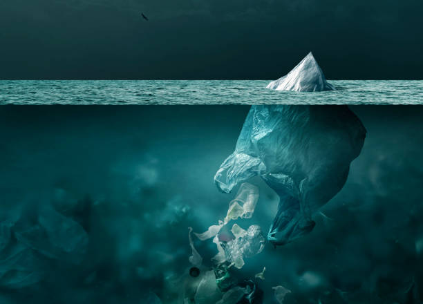 istock Plastic bag iceberg floating in the ocean and global warming concept 1143324037
