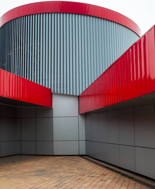 istock Modern building. Gray and red metal walls. 1143325994