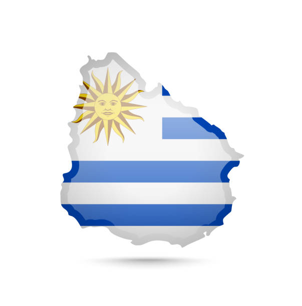 istock Uruguay flag and outline of the country on a white background. 1143327864