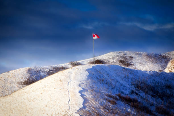 istock Canadian flag on a hill 1143328402