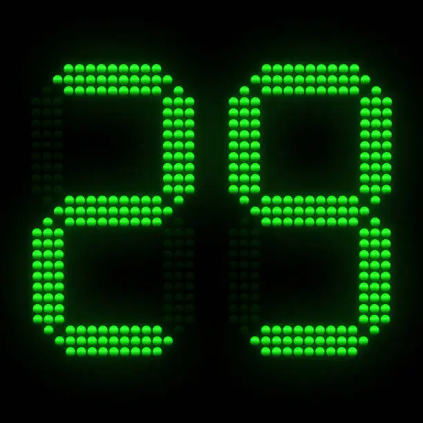Green sports shot clock countdown on black background. 3D rendering.