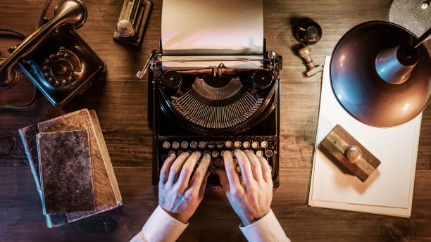 istock Journalist working in his vintage office at night 1143329931