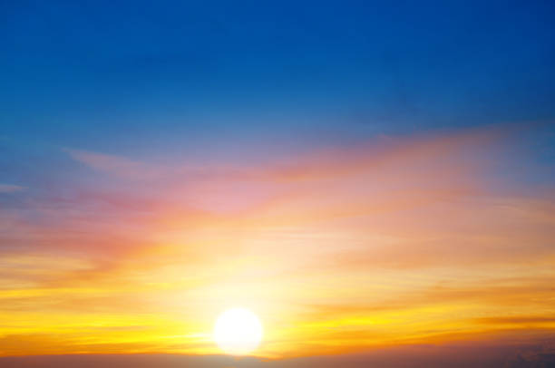 istock Cloudy sky and bright sunrise over the horizon. 1143331400