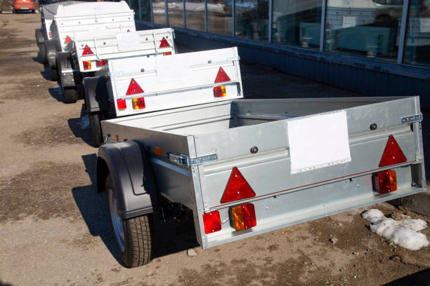 istock Open car trailer. Shop selling Open car trailer. 1143332418