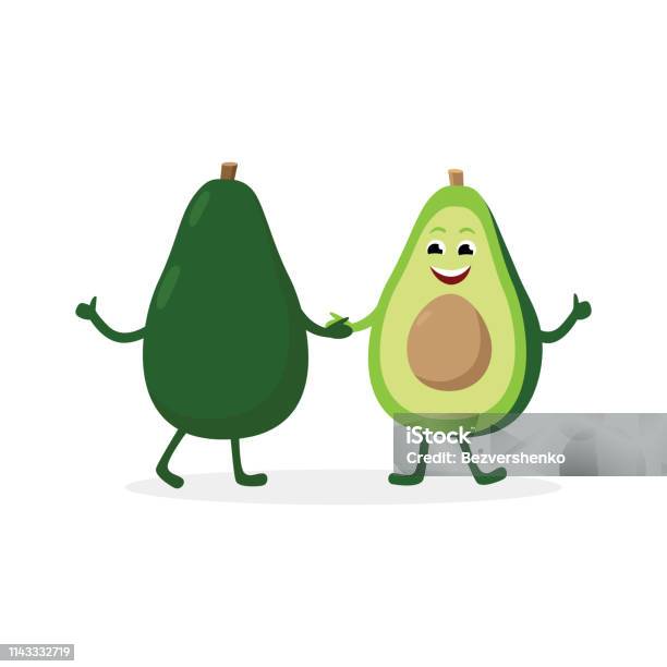 Avocado Cartoon Character Isolated On White Background Healthy Food Funny Mascot Two Parts Of Halved Avocado Vector Illustration In Flat Design Stock Illustration - Download Image Now