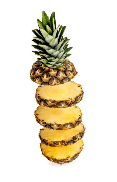 istock Sliced pineapple white isolated . Healthy tropical fruit eating. Pineapple fall rings 1143332742