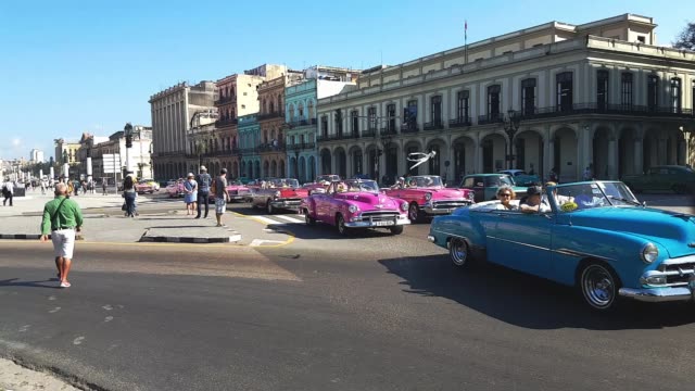 Colorful cuban cars on the way  in the center of Havana