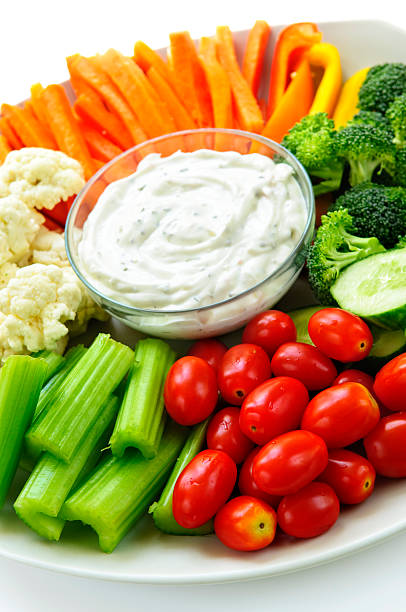 Multi vegetables with dip on a platter Platter of assorted fresh vegetables with dip ranch dressing stock pictures, royalty-free photos & images