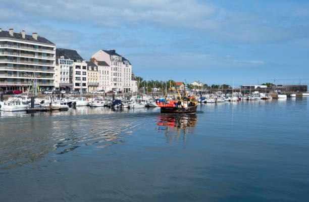 view of the embankment in the port city of cherbourg. normandy, france - cherbourg imagens e fotografias de stock